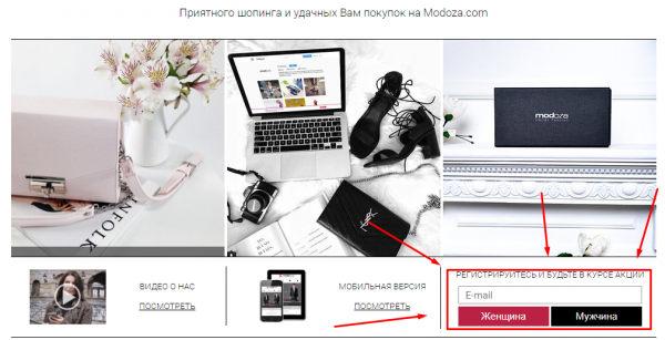Форма подписки от Modoza